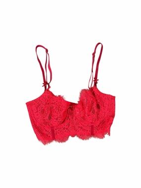 Victoria’s Secret Dream Angels Red Floral Lace Push-Up Bustier Bra 32D Unlined